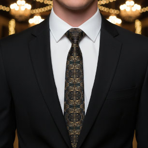 Gravata Preto Heráldico Medieval e Dourado