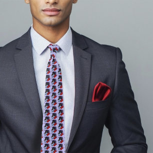 Gravata Preto Unicórnio Flores Roxo