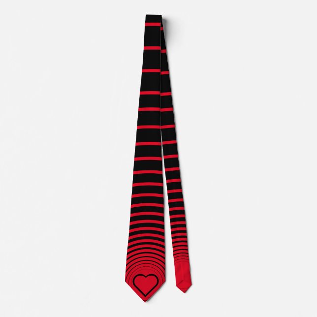 Gravata Preto Vermelho Striped Tie com Coração ou Escolher (Frente)