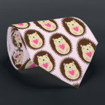 Gravata Pretty Pink Baby Girl Hedgehog Patterned<br><div class="desc">This awesome patterned tie features a digital art image of a cute brown spiky baby girl hedgehog with pink eyelids holding a pretty pink heart. A great design for celebrating a baby girl. A lovely gift for a Dad to be to reveal the gender of the baby to the Dad...</div>