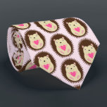 Gravata Pretty Pink Baby Girl Hedgehog Patterned<br><div class="desc">This awesome patterned tie features a digital art image of a cute brown spiky baby girl hedgehog with pink eyelids holding a pretty pink heart. A great design for celebrating a baby girl. A lovely gift for a Dad to be to reveal the gender of the baby to the Dad...</div>