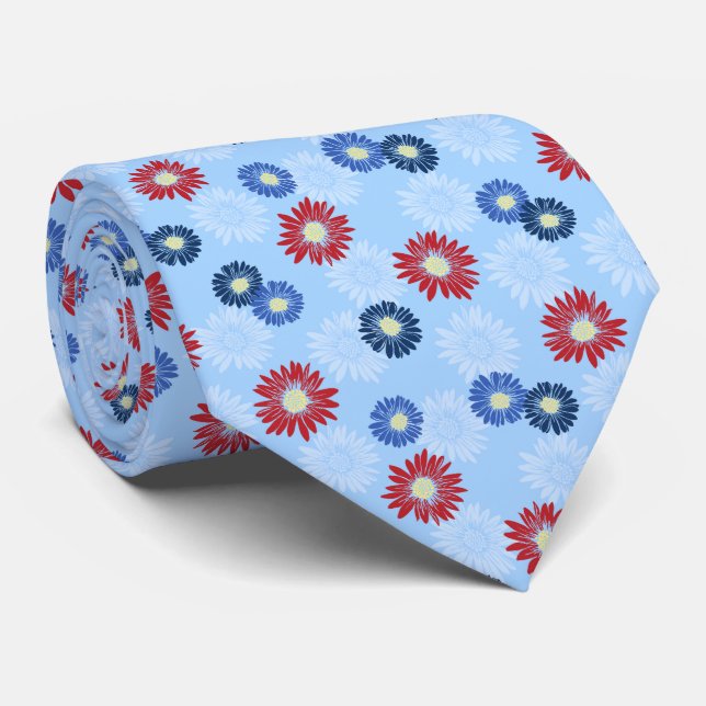 Gravata Primavera Blooms Daisy Floral Sky Blue (Rolled)