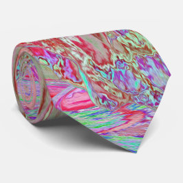 Gravata Psicodélico Retro Coral Arco-Íris Hibiscus