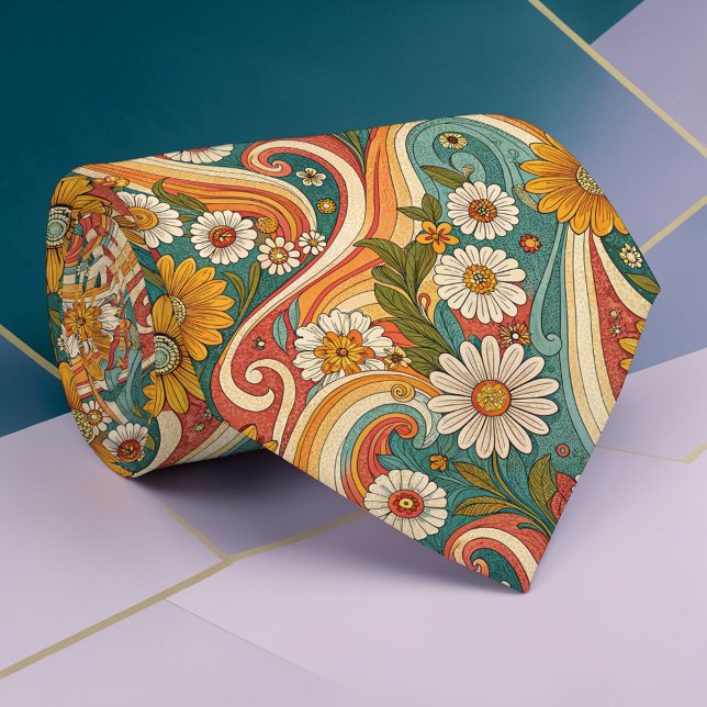 Gravata Psychedelic Floral 1970s Custom Necktie Tie (Criador carregado)