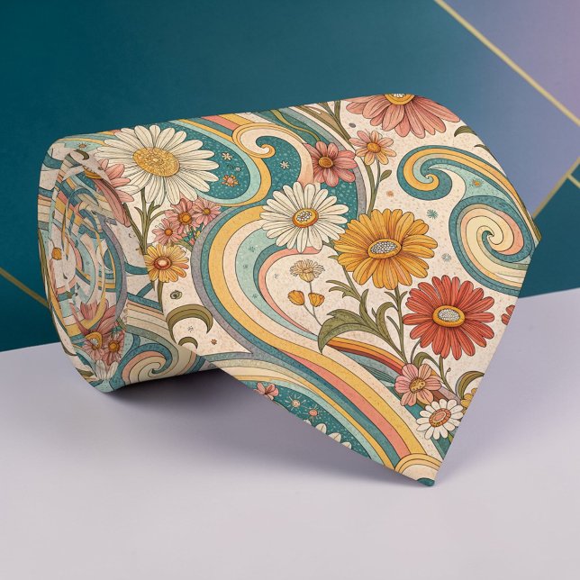 Gravata Psychedelic Floral 1970s Custom Necktie Tie (Criador carregado)