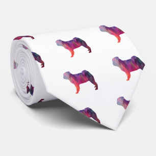 Gravata Pug Dog Colorful Geométrico Patterna Silhouette