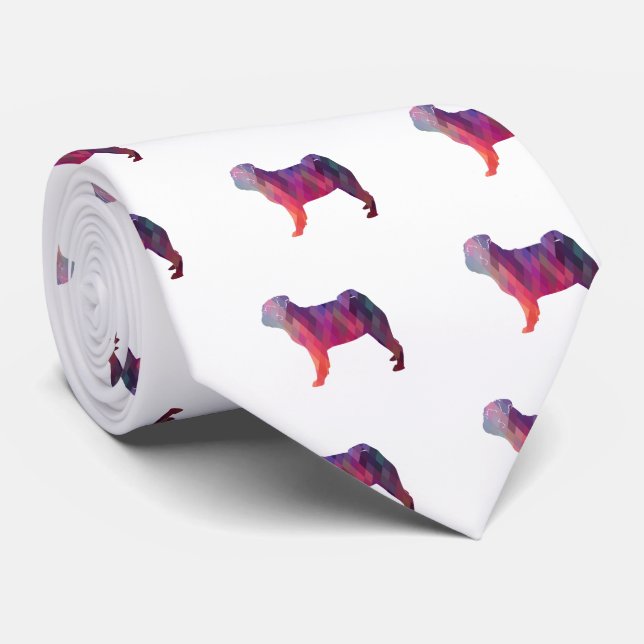 Gravata Pug Dog Colorful Geométrico Patterna Silhouette (Rolled)