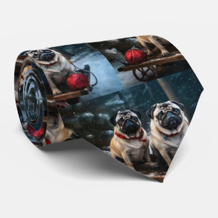 Gravata Pug Snowy Sleigh Decoração de Natal