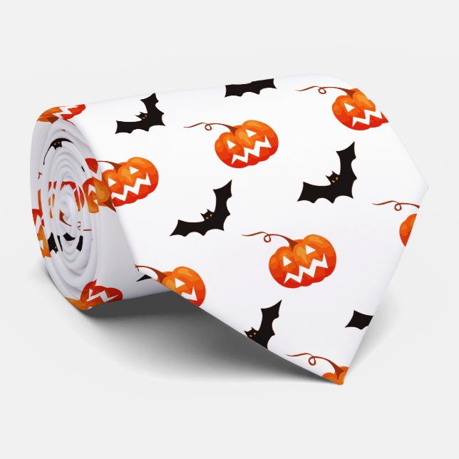 Gravata Pumpkins e Morcegos, Truque ou Tratar, Boo (Rolled)