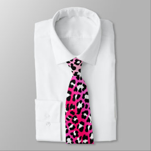 Gravata Punk Inspirado 80s - Leopardo Cor-de-Rosa Chocante
