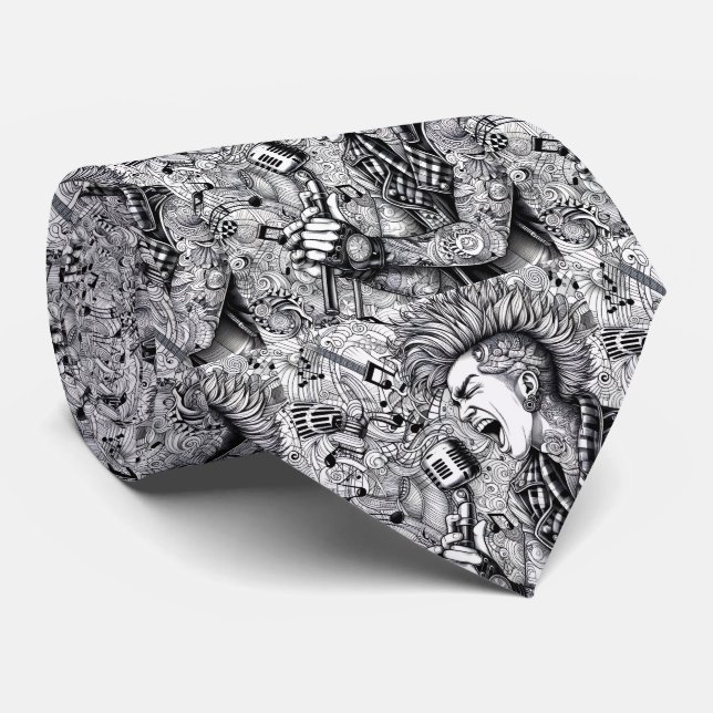 Gravata Punk Rock Black & White Necktie (Rolled)