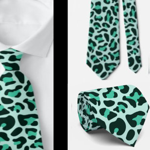 Gravata Punk Rock Estampa de Leopardo Azul Turques