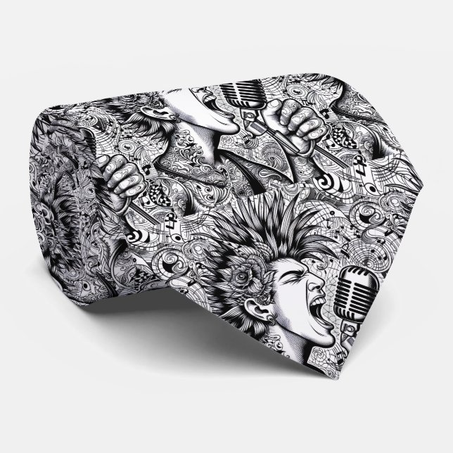 Gravata Punk Rock Preta e Branca (Rolled)