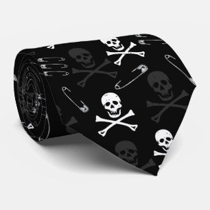 Gravata Punk Rock Skulls and Safety Pins Padrão