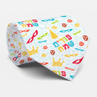Gravata Purim Tie with Hebrew "Happy Purim" Text