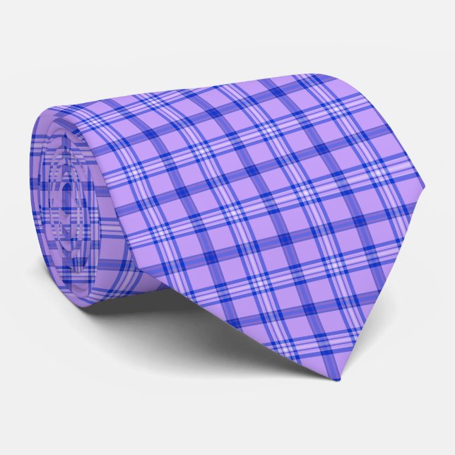 Gravata Purple Blue Plaid Classic Pattern Bright Neck Tie (Rolled)