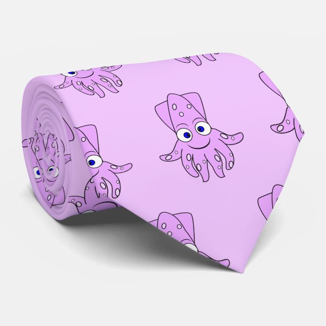 Gravata Purple Squid Design (Rolled)