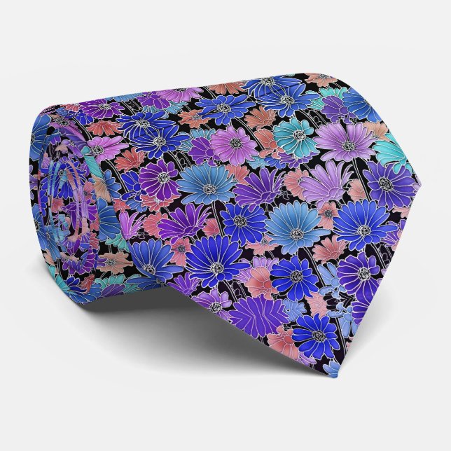 Gravata Púrpura Azul Tan Foral Tie (Rolled)