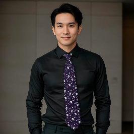 Gravata Púrpura Escuro Halloween Crânio Olhais Ossos Padrã