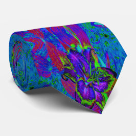 Gravata Púrpura Psicodélica e Verde limão Flor
