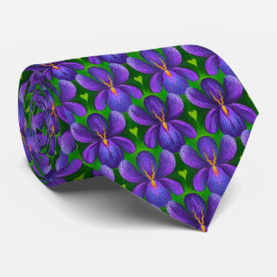 Gravata Púrpura Violetas Flores Padrão, Arte Floral Eleg
