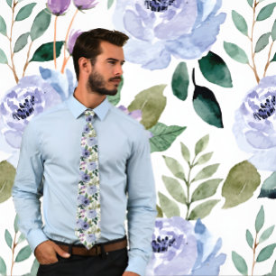 Gravata Púrpura Watercolor Padrão Floral em Branco, Casame