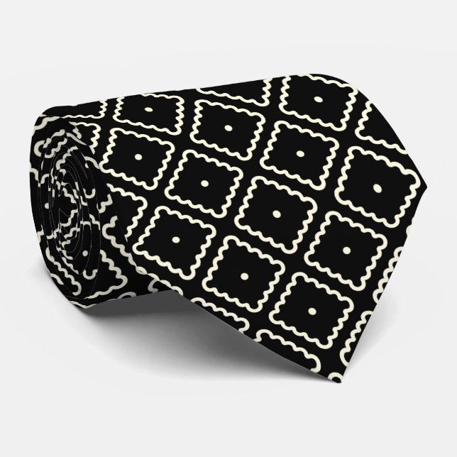 Gravata Quadrado branco preto clássico e elegante simples (Rolled)