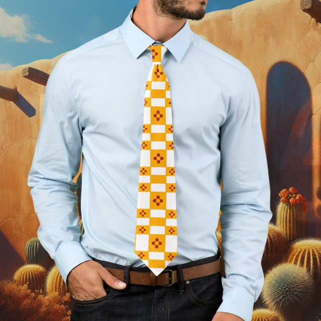 Gravata Quadrados Brancos Amarelos Amarelos do México Zia (Criador carregado)