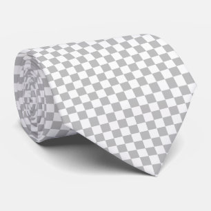 Gravata Quadrados de Xadrez Prateado Fosco e Branco