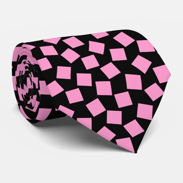Gravata Quadrados Irregulares - Rosa em Preto (Rolled)