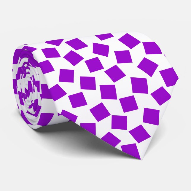 Gravata Quadrados Irregulares - Roxo sobre Branco (Rolled)