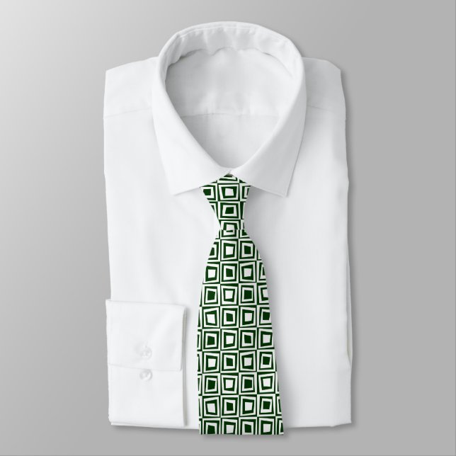 Gravata Quadrados retrorreflectores - Branco em Verde escu (Amarrado)