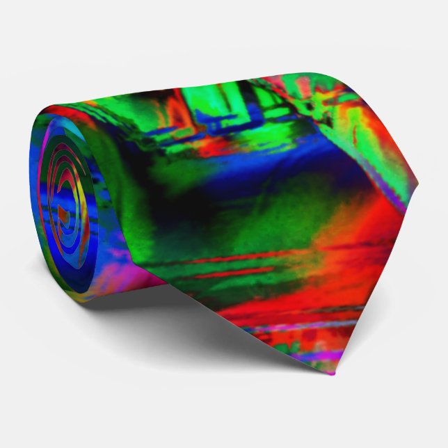 Gravata Quadrados torcidos com "pinceladas" verdes e color (Rolled)