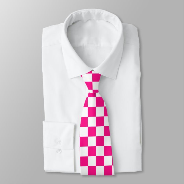 Gravata Quadrados xadrez rosa quente branco retrô (Amarrado)