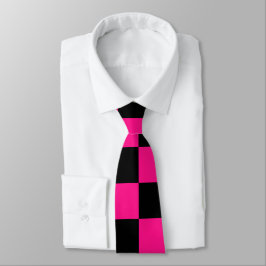 Gravata Quadrados xadrez rosa quente preto geométrico retr