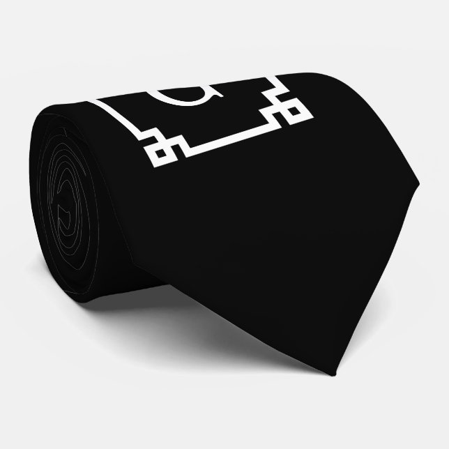 Gravata Quadro-chave grego branco preto nº 2 Monograma ini (Rolled)