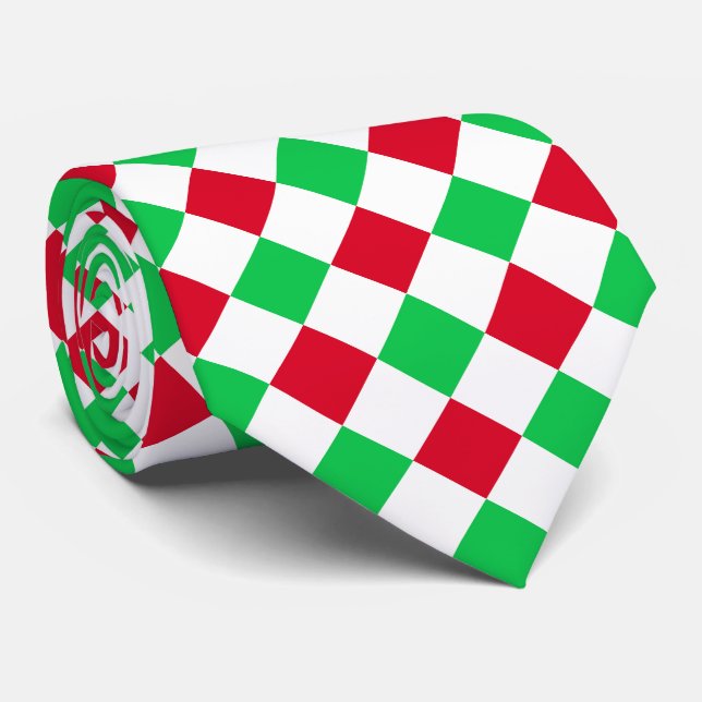 Gravata Quadro de verificação de Natal, Vermelho, Verde, B (Rolled)