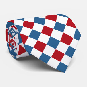 Gravata Quadro de Verificação Vermelho, Branco e Azul