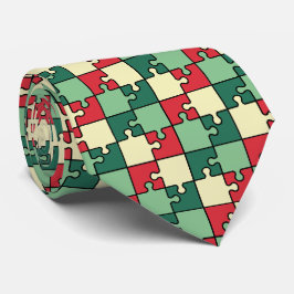 Gravata Quebra-cabeça Vermelho Verde de Natal Piece Monogr