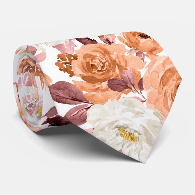 Gravata Queda de Rosas Laranja de Pó de Cores Aquáticas Pi (Rolled)