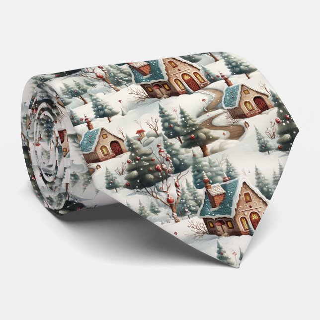 Gravata Quirky Brown and Blue Gingerbread House Pattern (Rolled)