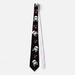 Gravata RAB Rockabilly Caveiras e Cerejas em Preto