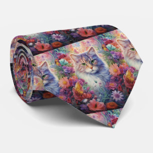 Gravata Rainbow Cat Flowers Boho