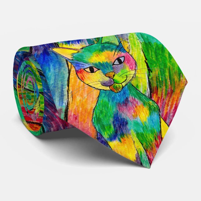 Gravata Rainbow Cat Pattern Tie (Rolled)