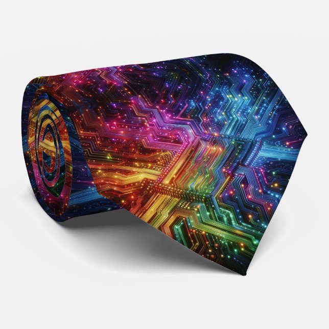 Gravata Rainbow Circuit Board Necktie – Colorful Tech Geek (Rolled)