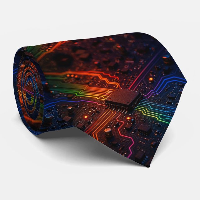 Gravata Rainbow Circuit Board Necktie – Colorful Tech Geek (Rolled)