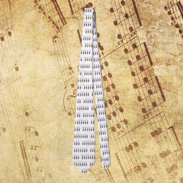 Gravata Rainbow Colorido Saxofone Tenor (A tie with a rainbow pattern of tenor saxophones.)
