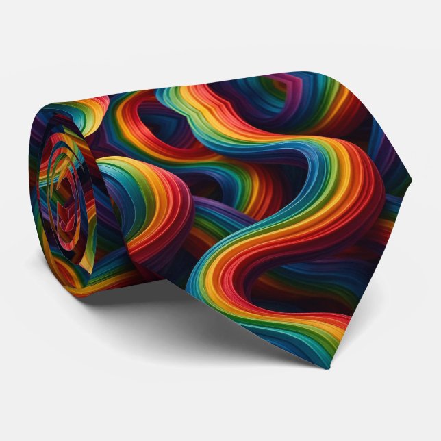 Gravata Rainbow Ribbons Abstract Neck Tie (Rolled)