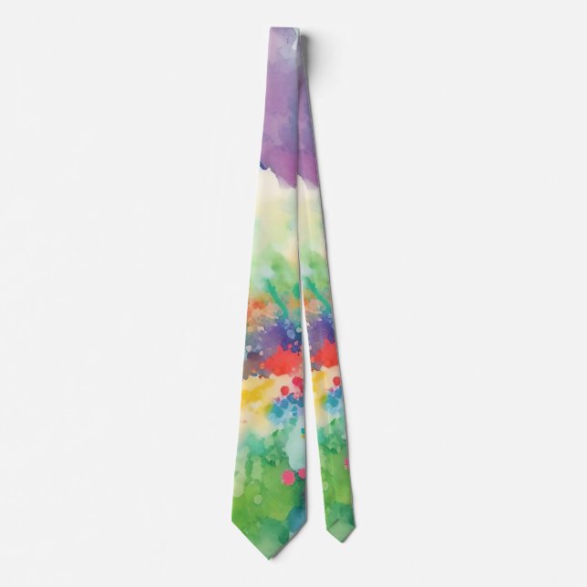 Gravata Rainbow Watercolor Abstrato Neck (Frente)