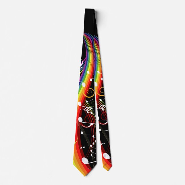 Gravata Rainbow White Music Notes on Black (Notas de músic (Frente)